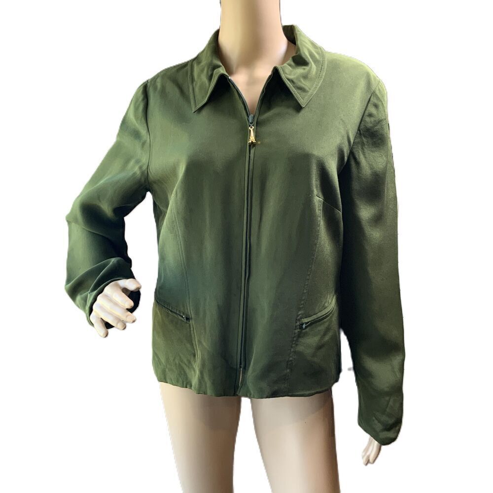 Shomi by Miller Shor Green Silk Zip-Front‎ Long Sleeve Casual Womens Jacket 12